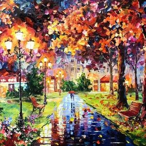 Splendid Life by Daniel Wall- Vibrant Abstract Park Scene Canvas Art